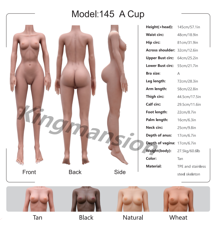 Kingmansion 145cm Lifelike TPE Sex Doll Body With Boobs Ass Steel Skeleton Toys (Only Torso)